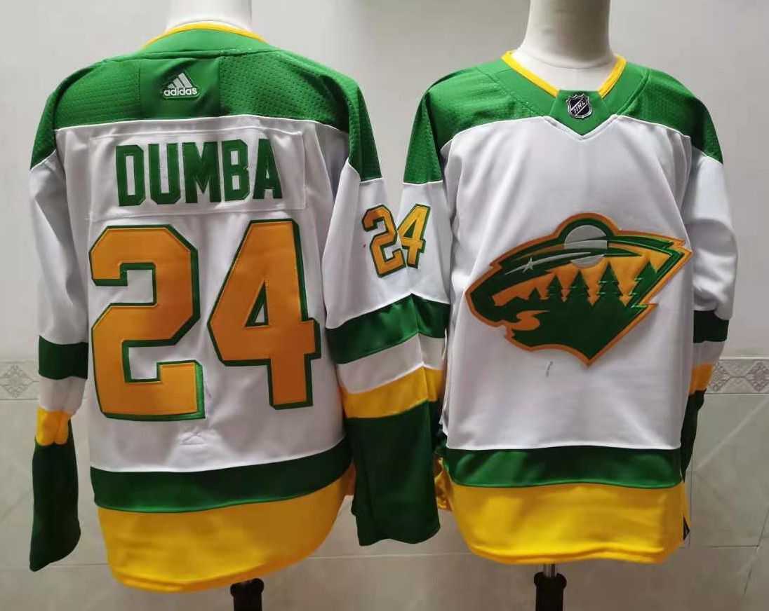 Men Minnesota Wild 24 Dumba White Throwback Authentic Stitched 2020 Adidias NHL Jersey